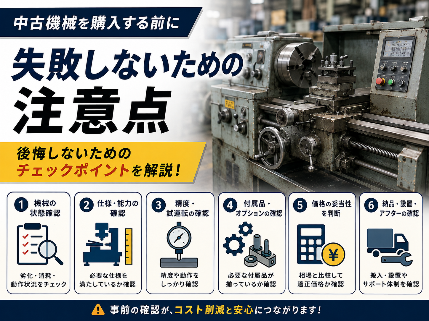 中古工作機械購入の注意点｜契約・搬入・保証で失敗しない方法
